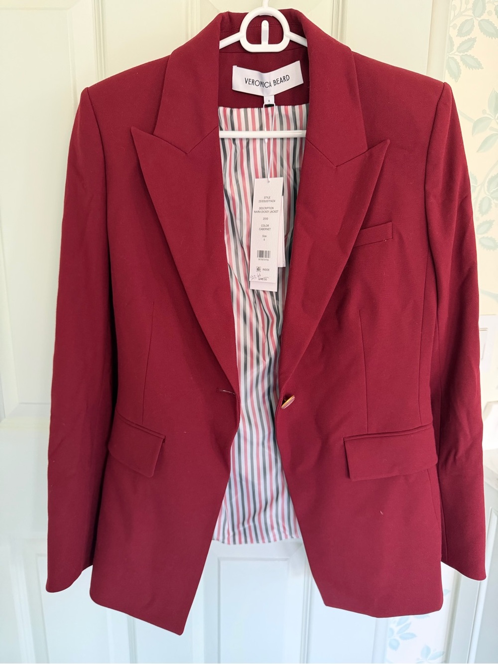 Veronica Beard Burgundy Single-Button Tailored Blazer